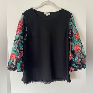 THML Blouse Sheer Sleeve with Flower Designs